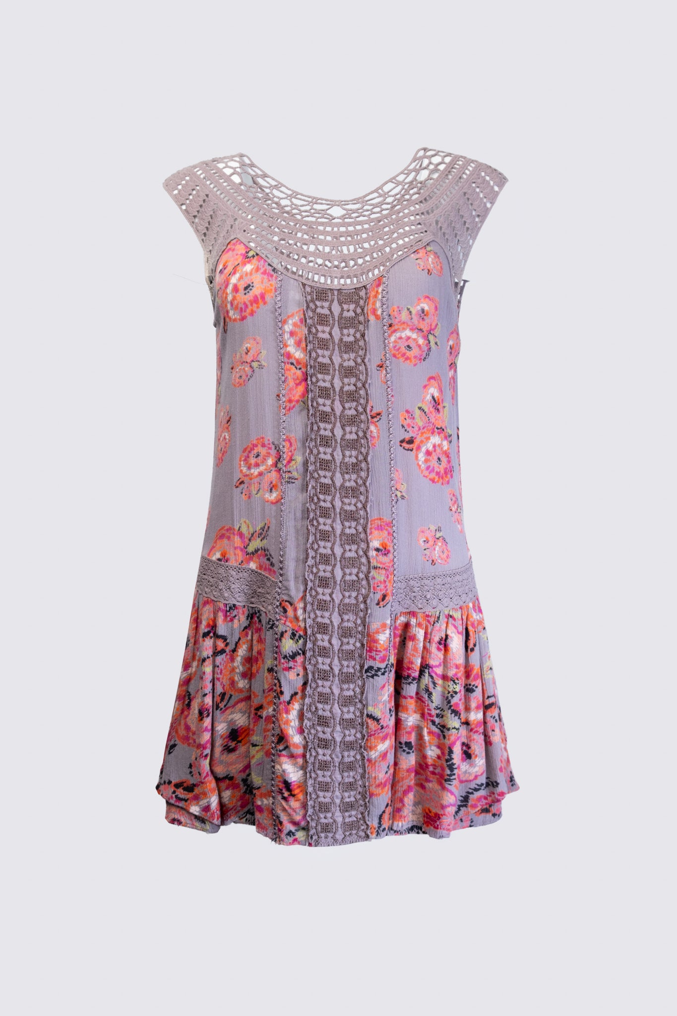 free people crochet dress 2000s Crochet Trim Boho Mini Dress – Calico