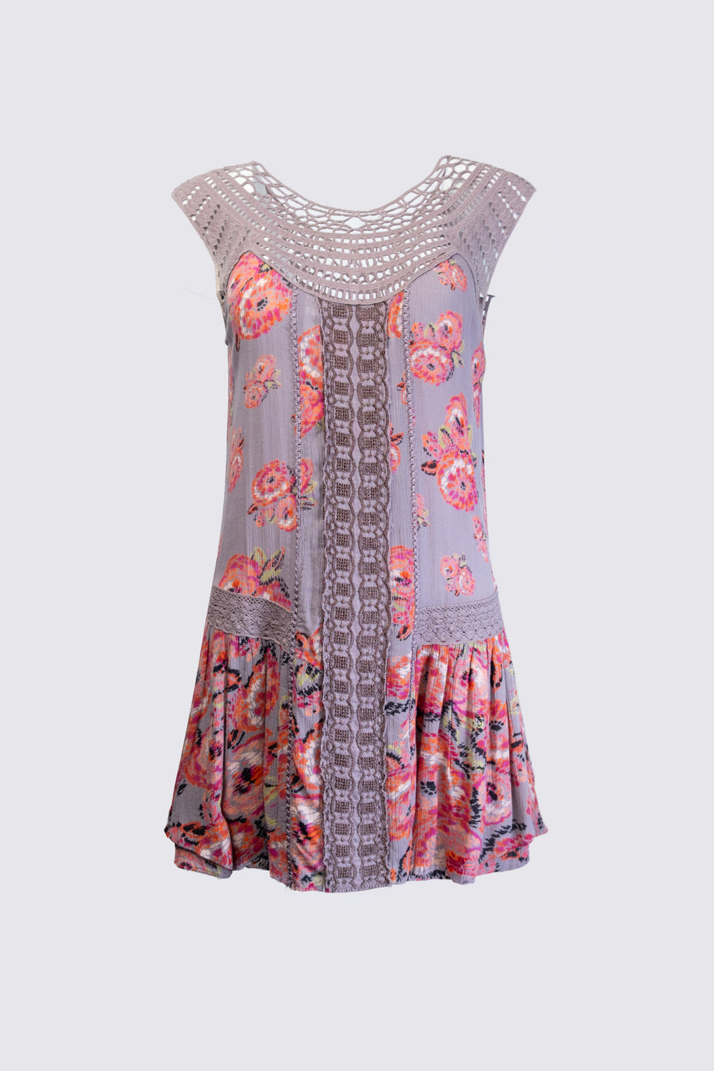2000s Crochet Trim Boho Mini Dress