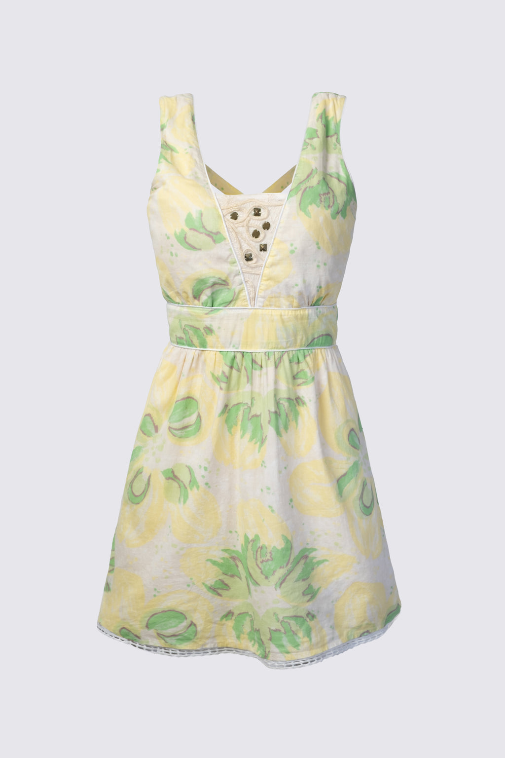 Y2K Beaded Floral Print Cotton Sundress