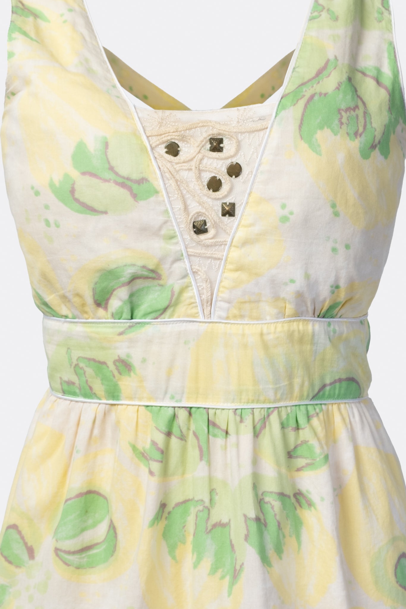 Y2K Beaded Floral Print Cotton Sundress
