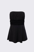Y2K Polka Dot Tie Waist Strapless Top