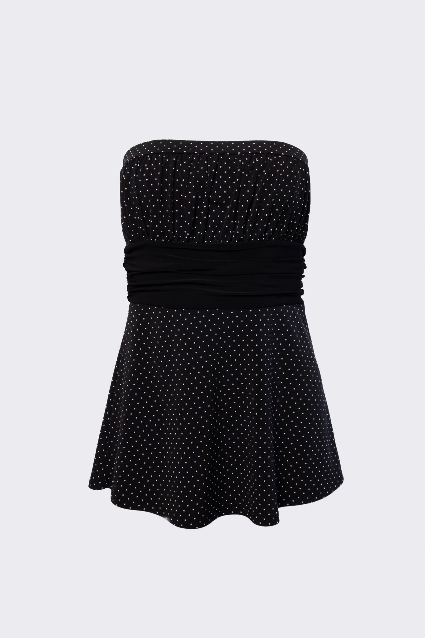 Y2K Polka Dot Tie Waist Strapless Top