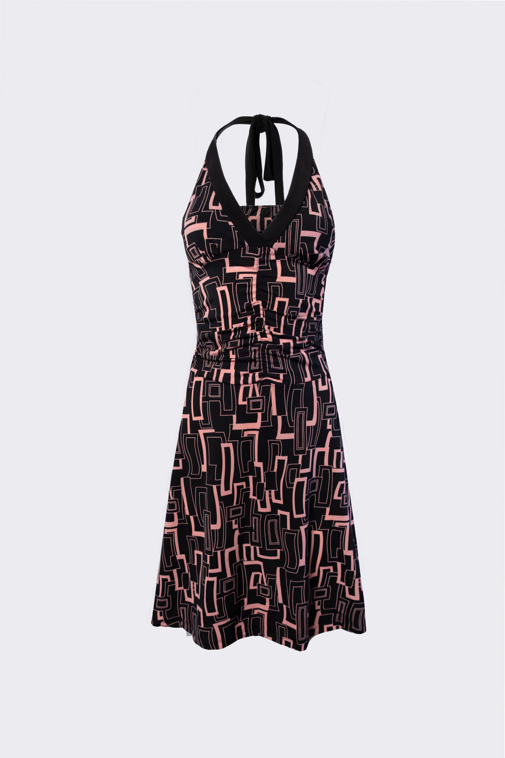 Y2K Geometric Print Halter Dress