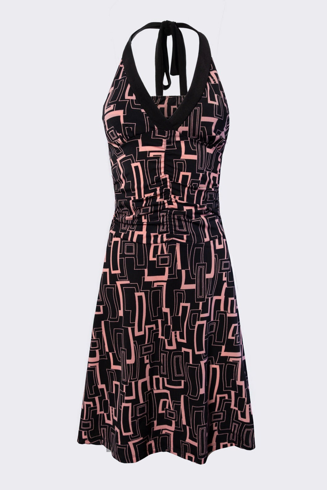 y2k halter dress Geometric Print Ruching down the side launch fitness 8.19.2023 ASOS EDITION satin statement COLOR:Ivory/Blue Multi