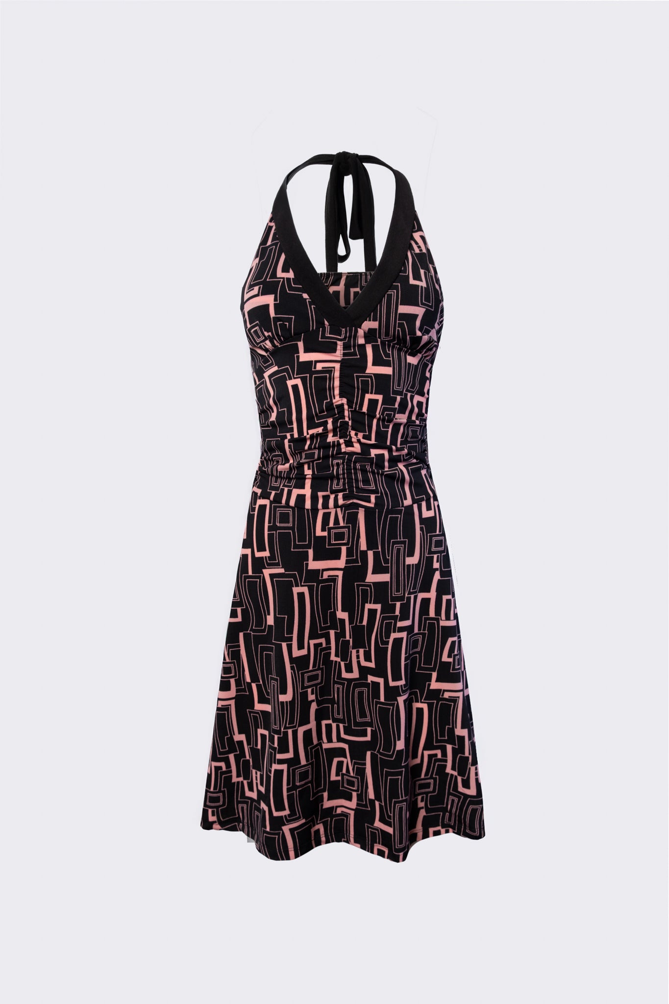 Y2K Geometric Print Halter Dress