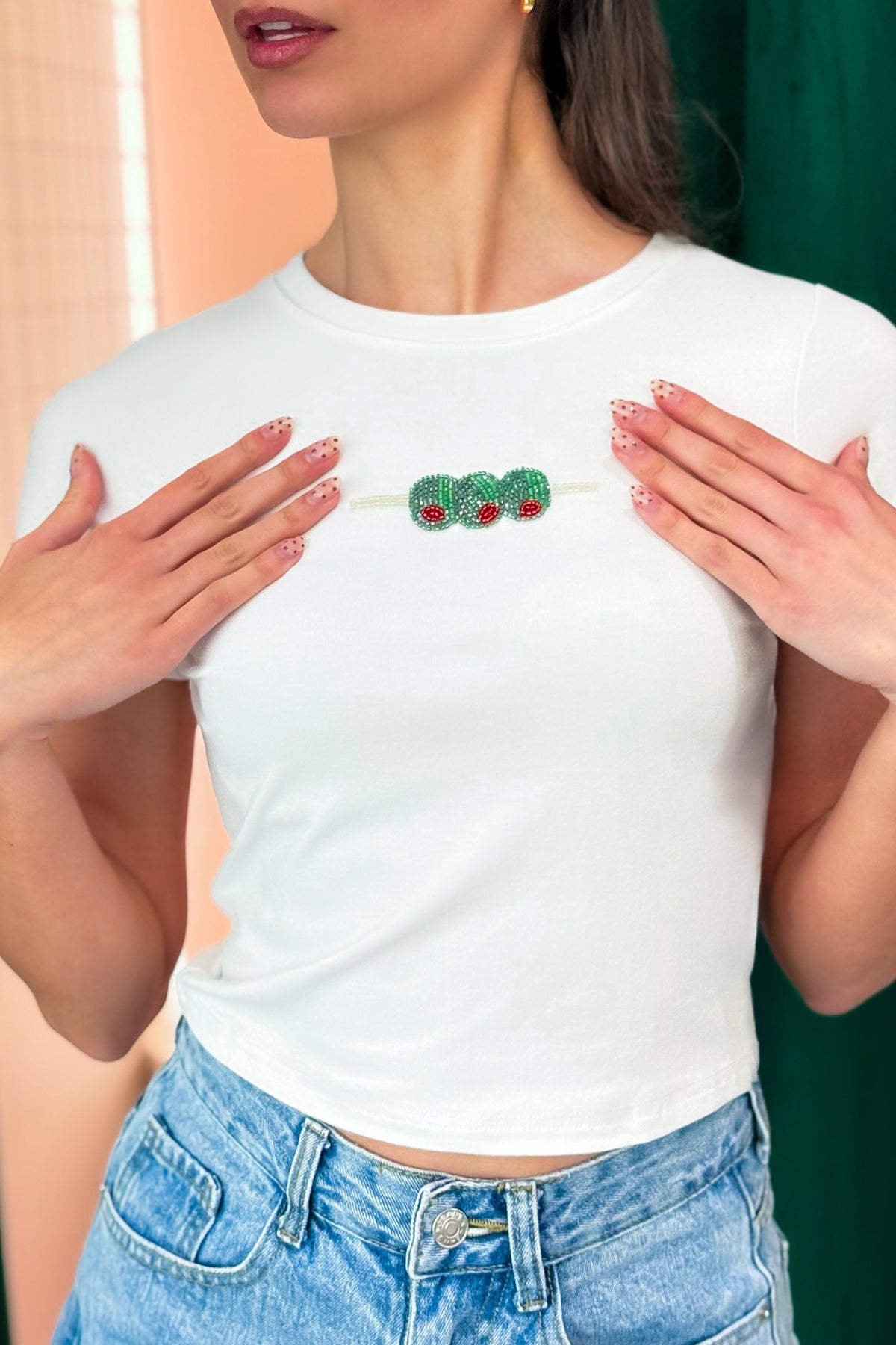 Beaded Olive Baby Tee