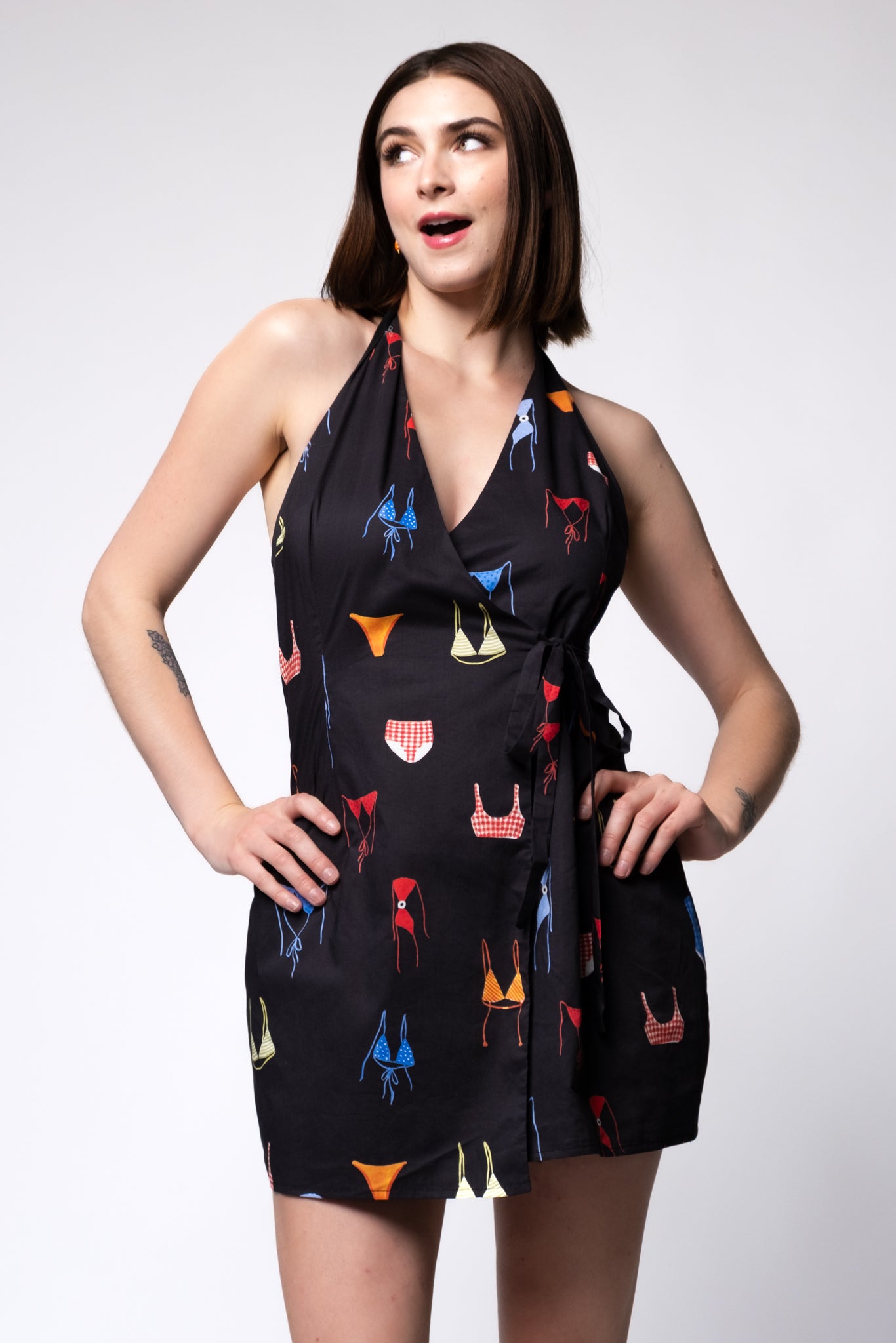 Bikini Print Halter Mini Dress