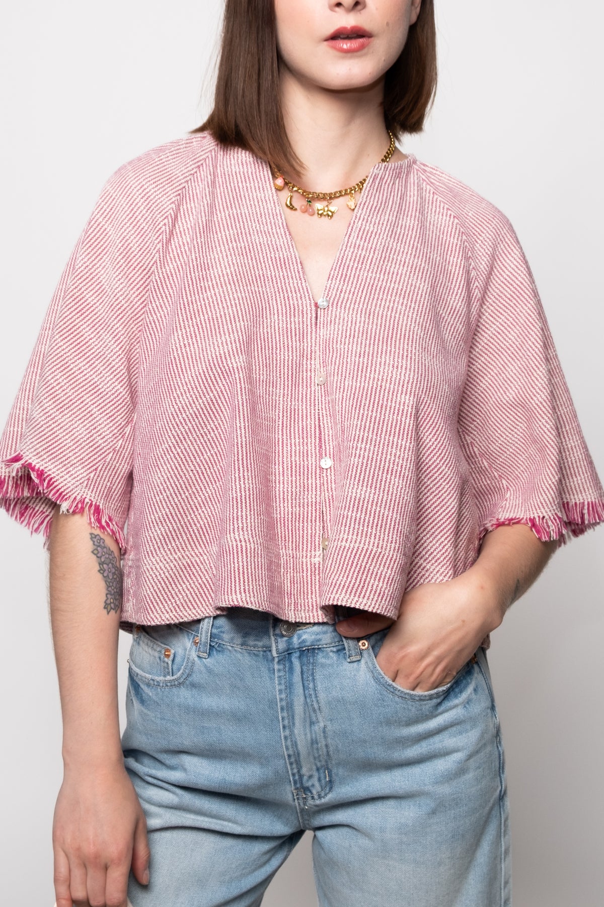 FRNCH Alyssia Frayed Sleeve Top