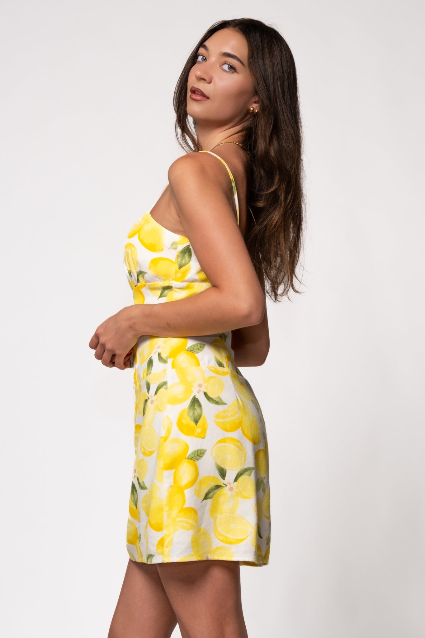 Lemon Print Cotton Mini Dress