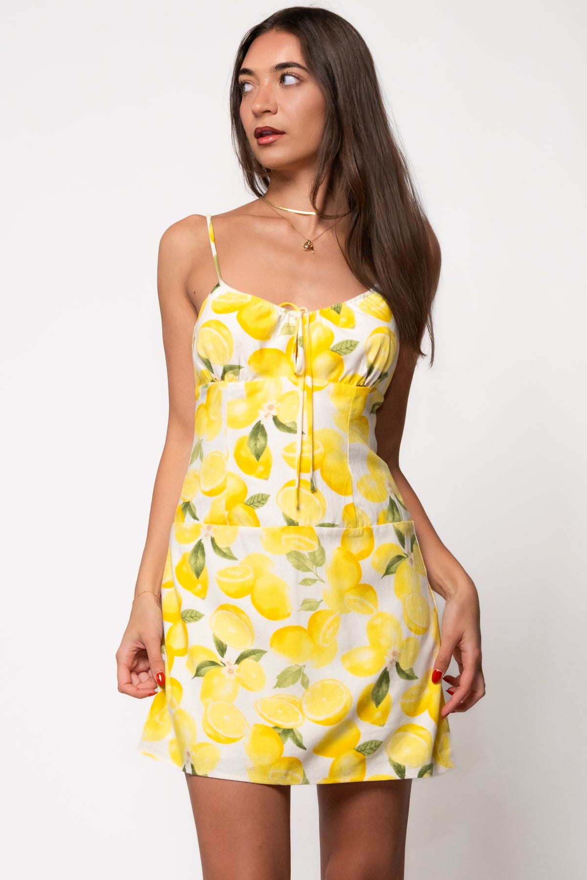 Lemon Print Cotton Mini Dress
