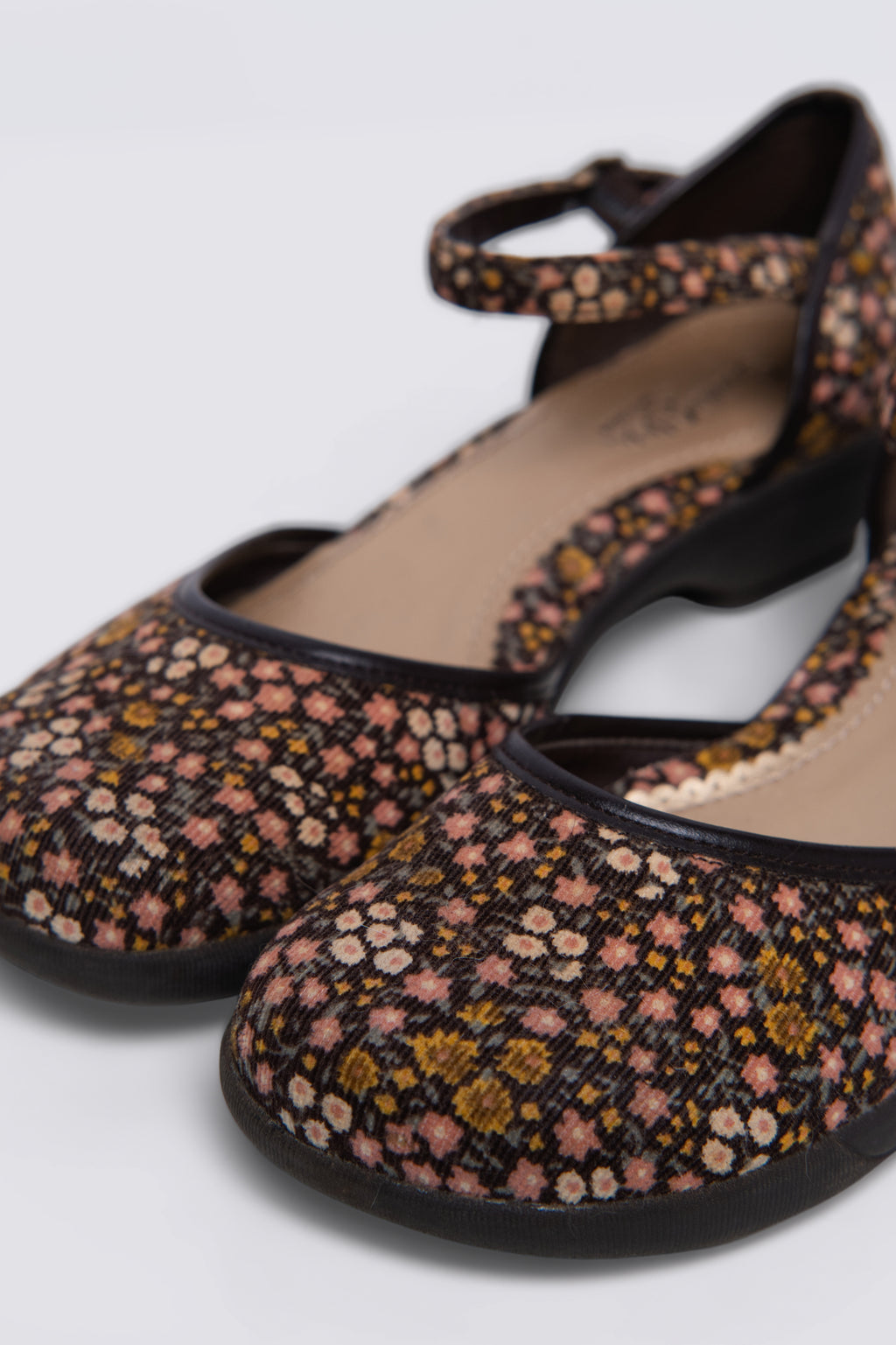 Y2K Floral Corduroy Ankle Strap Shoes