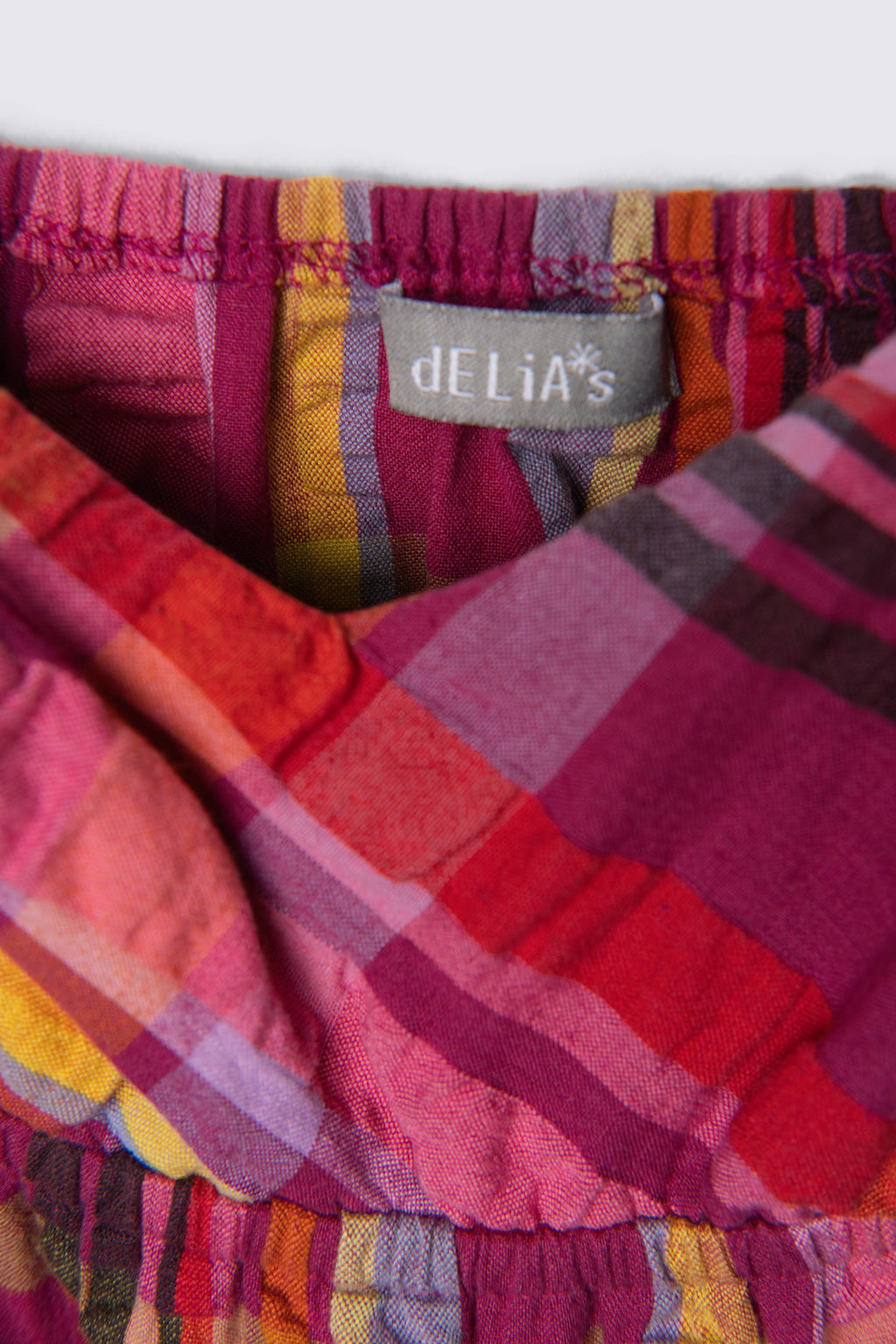 Y2K Delia's Seersucker Plaid Tie Back Babydoll Top