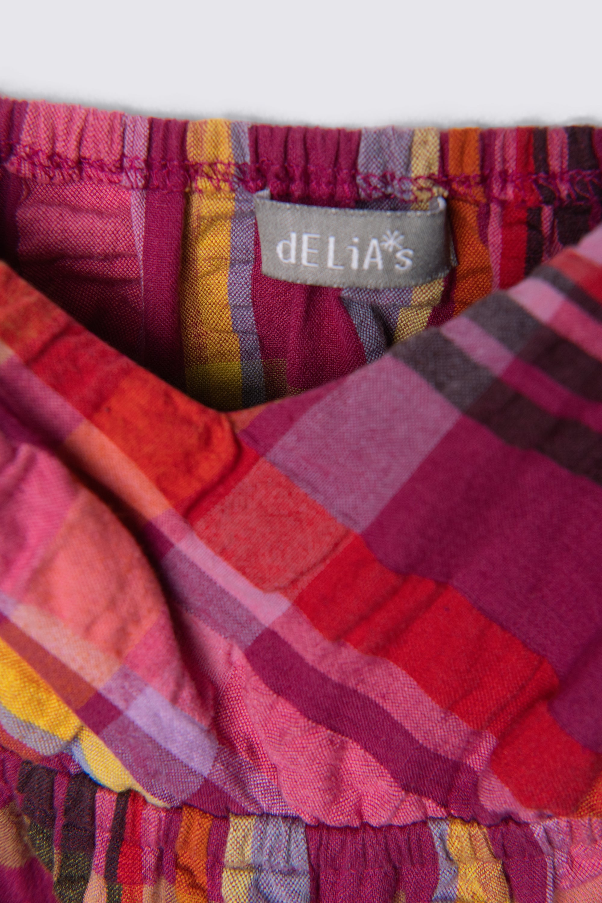 Y2K Delia's Seersucker Plaid Tie Back Babydoll Top