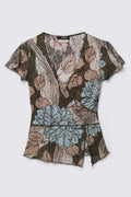 Y2K Euro Morgan De Tois Printed Stretchy Lace Top