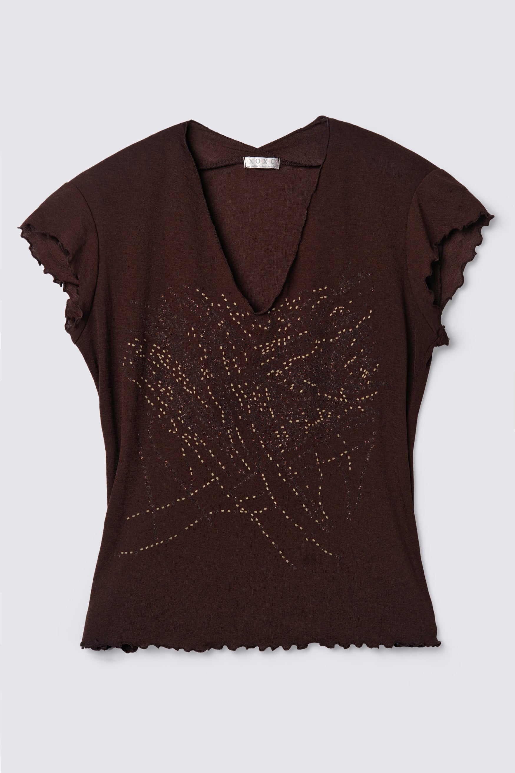 Y2K XOXO Mesh Glitter Top