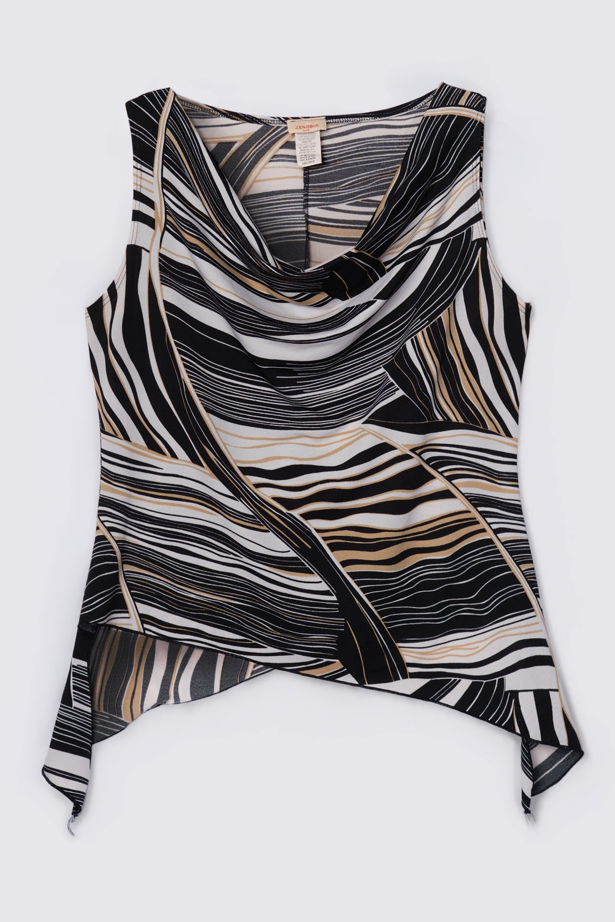 Y2K Asymmetric Hem Swirl Print Top