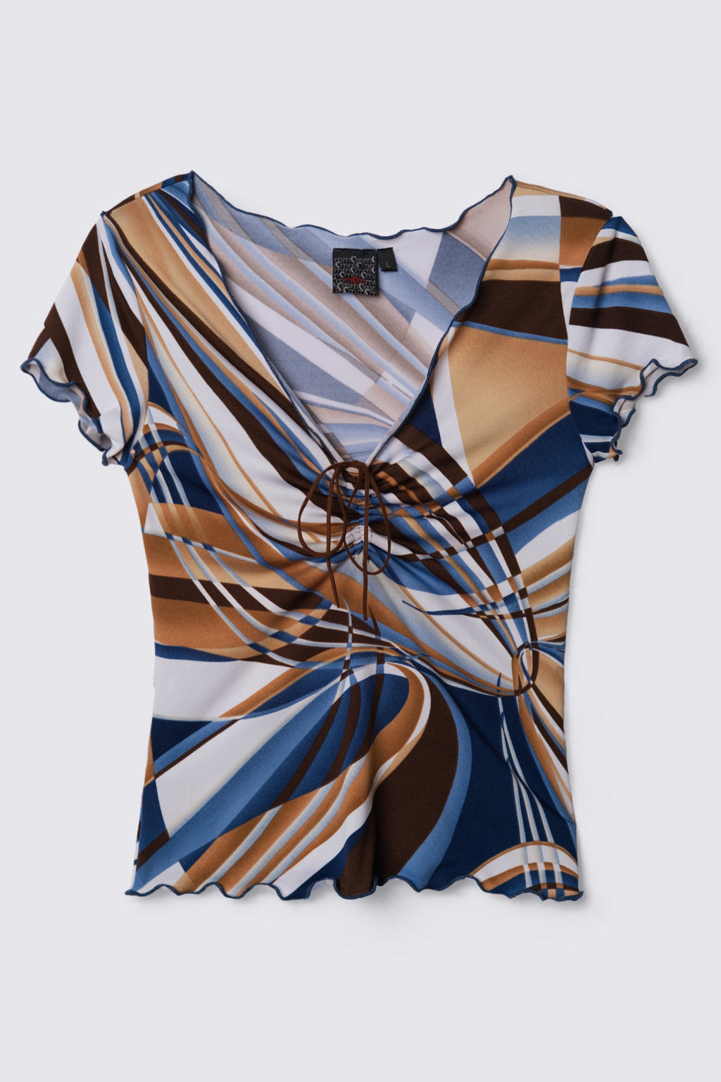 Y2K Moa Moa Abstract Pattern Tie Front Top