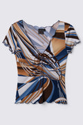 Y2K Moa Moa Abstract Pattern Tie Front Top