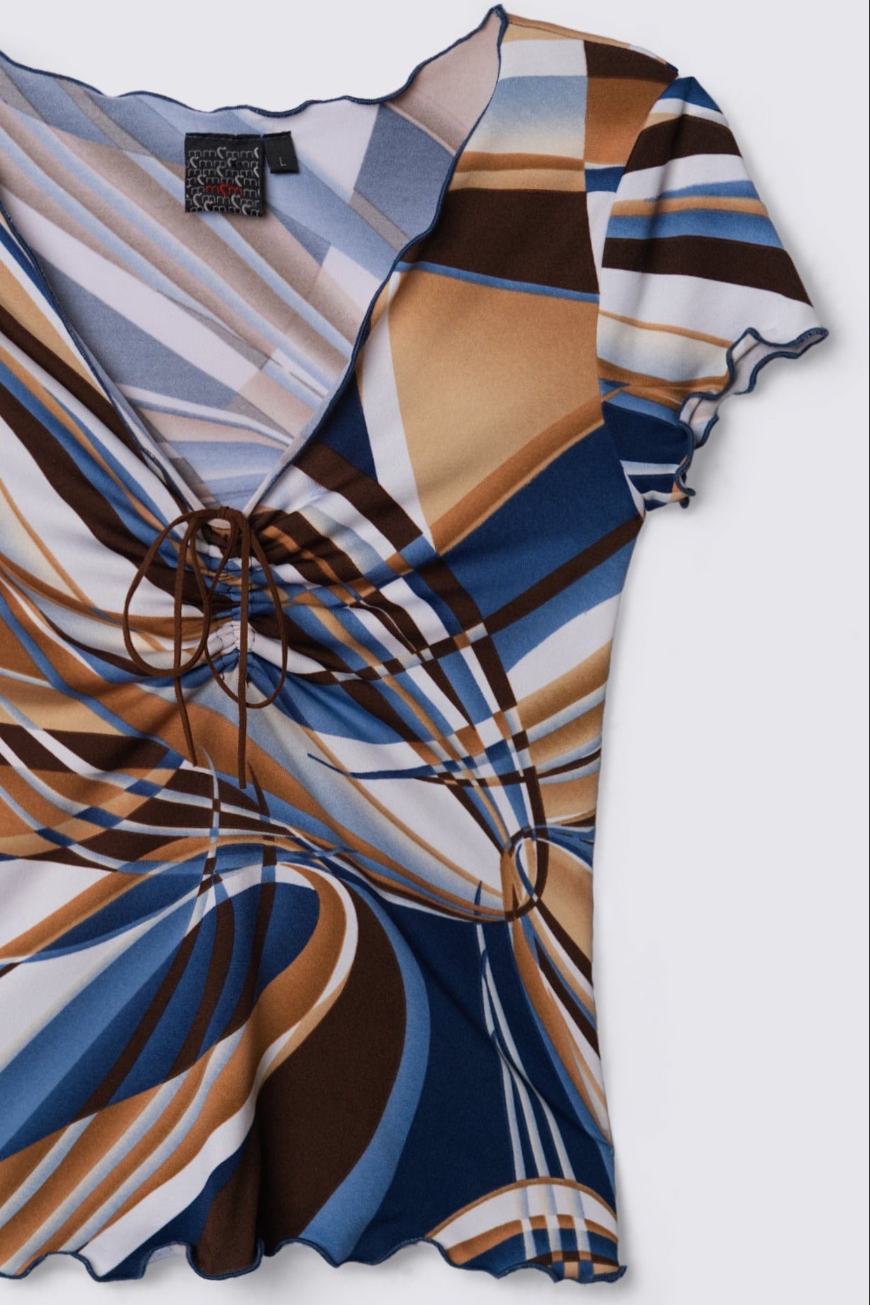 Y2K Moa Moa Abstract Pattern Tie Front Top