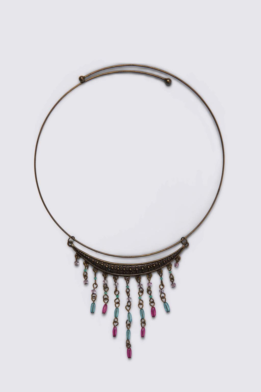 Y2K Antique Brass Beaded Fringe Collar Necklace