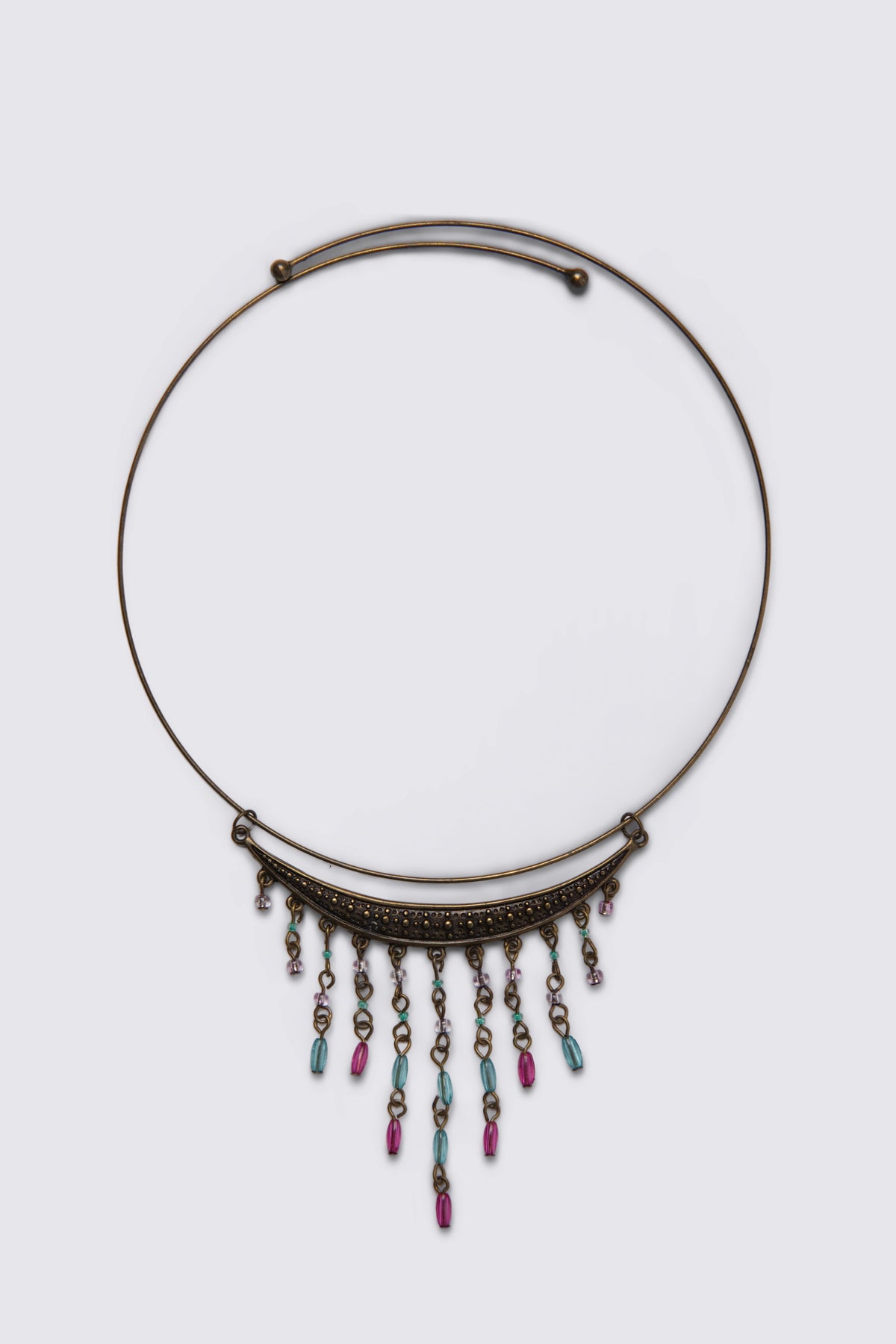 Y2K Antique Brass Beaded Fringe Collar Necklace