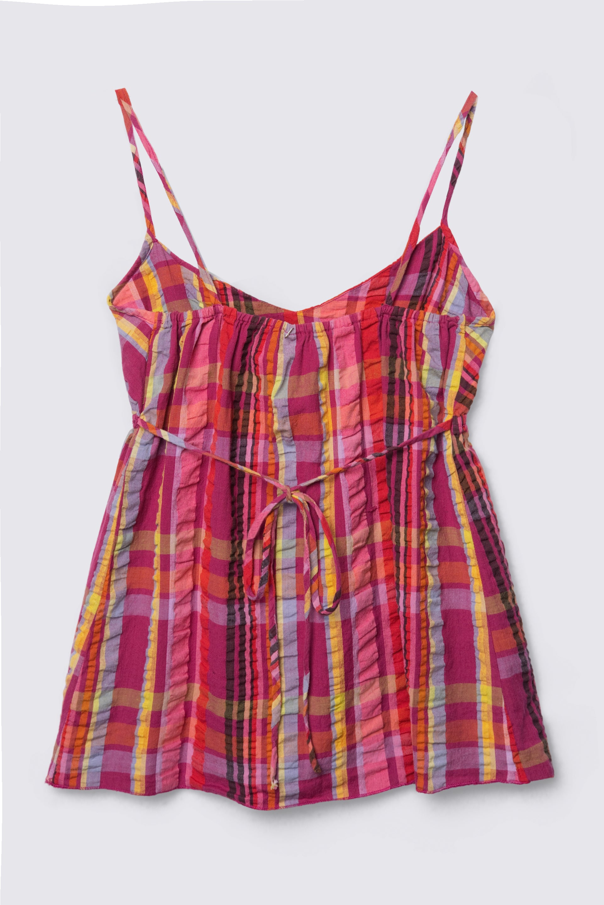 Y2K Delia's Seersucker Plaid Tie Back Babydoll Top
