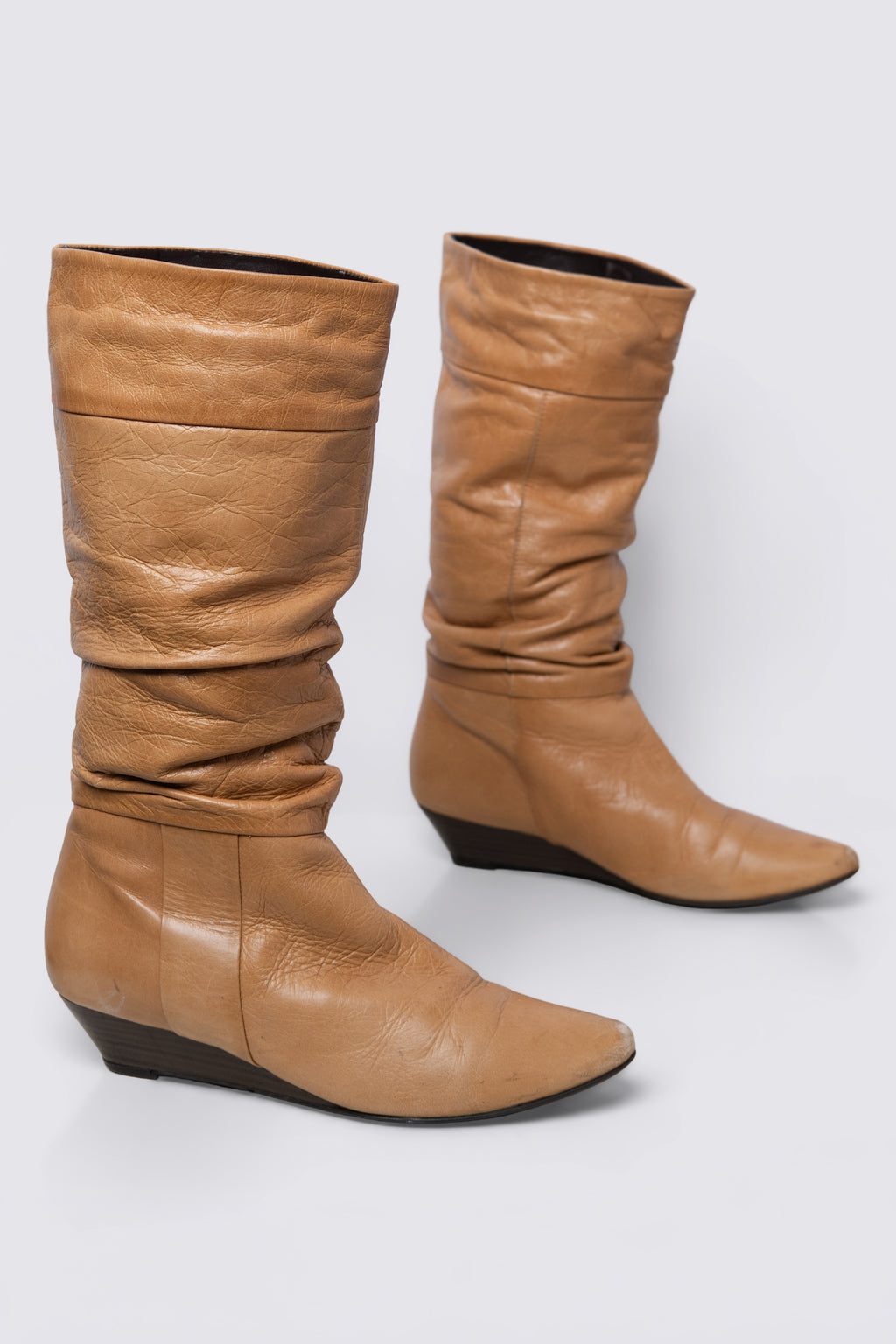 00s Aldo Slouchy Leather Wedge Heel Boots