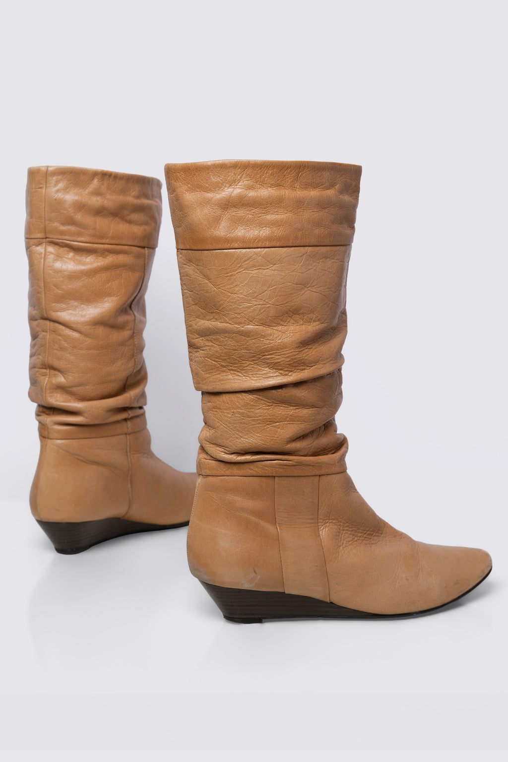 00s Aldo Slouchy Leather Wedge Heel Boots