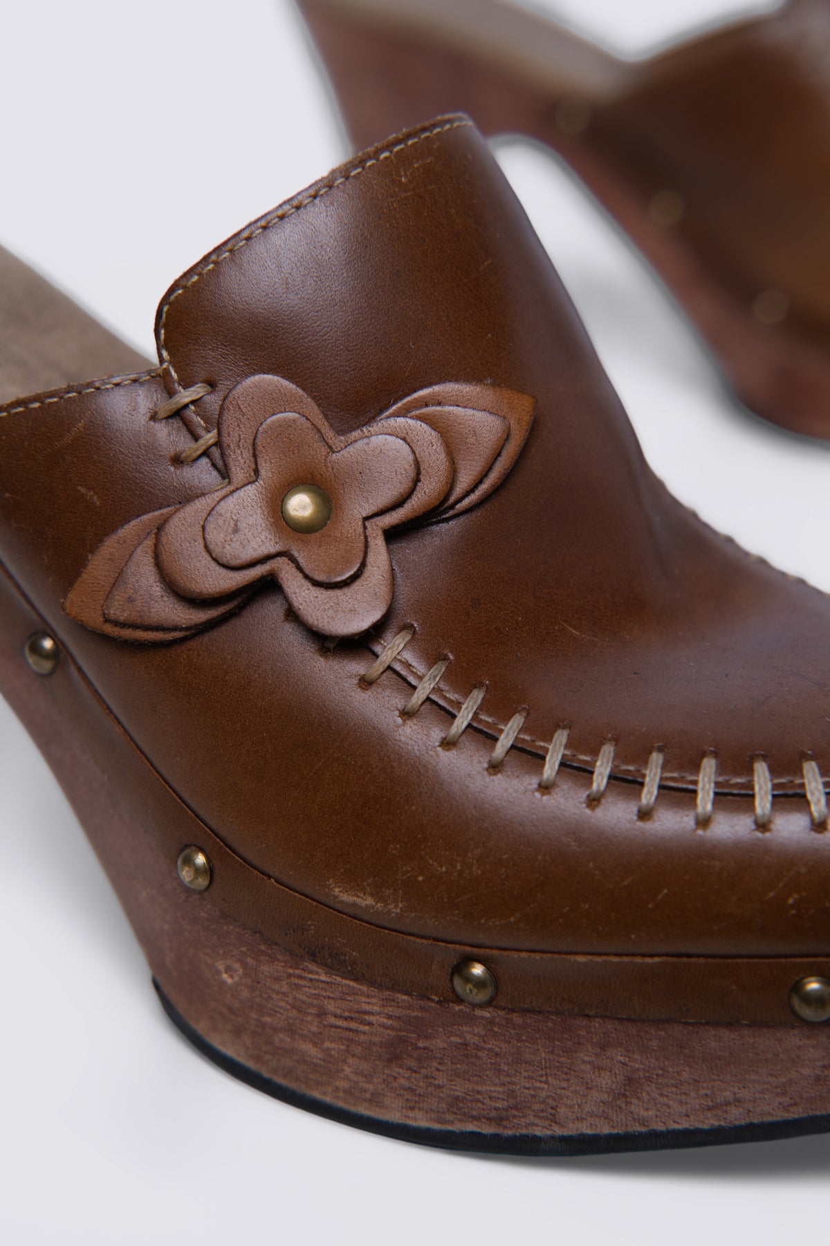 Y2K Xhilaration Leather & Wood Clogs
