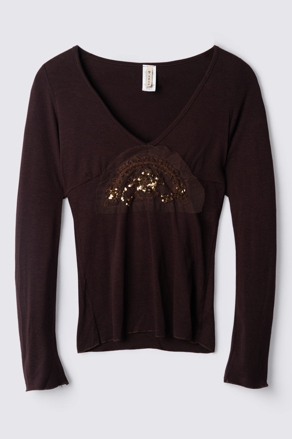 Y2K Sequin Mesh Applique Long Sleeve Top