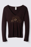 Y2K Sequin Mesh Applique Long Sleeve Top