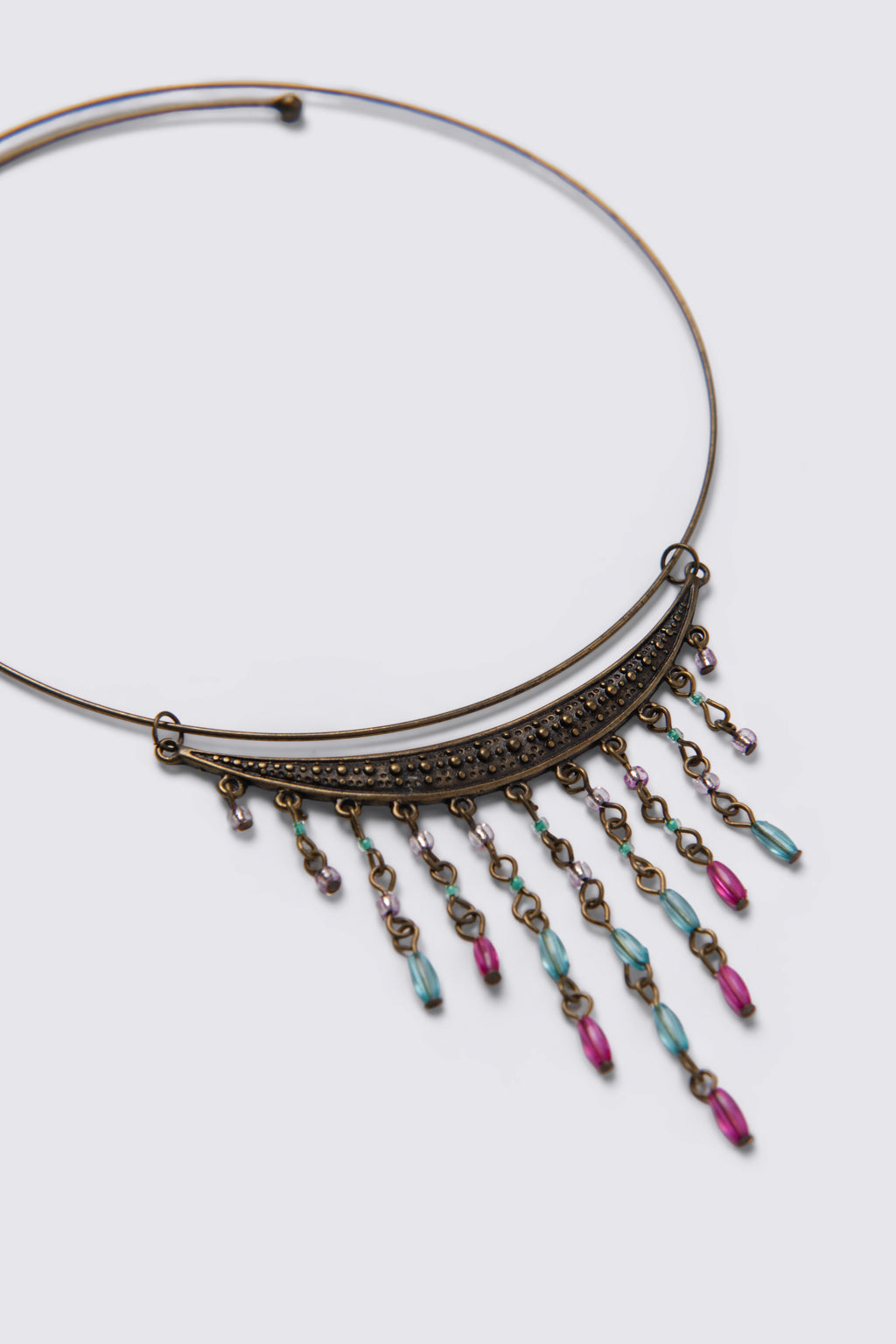 Y2K Antique Brass Beaded Fringe Collar Necklace