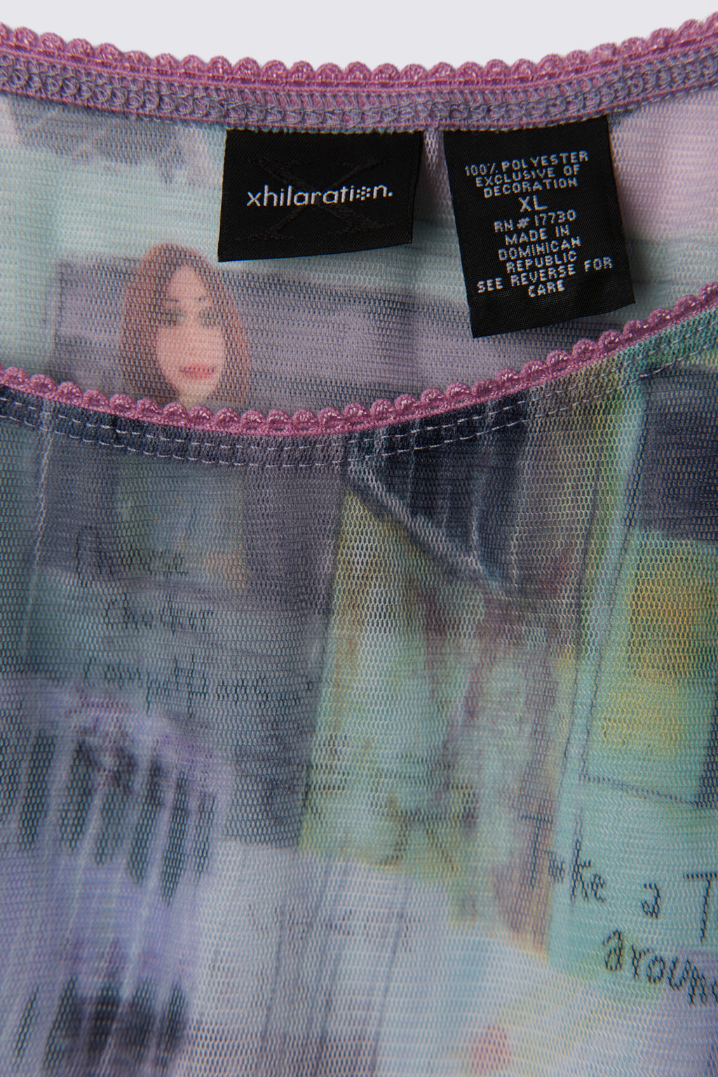 Y2K Xhilaration Tokyo Print Mesh Top