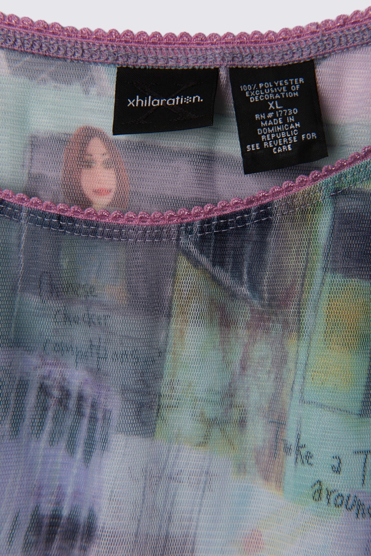 Y2K Xhilaration Tokyo Print Mesh Top