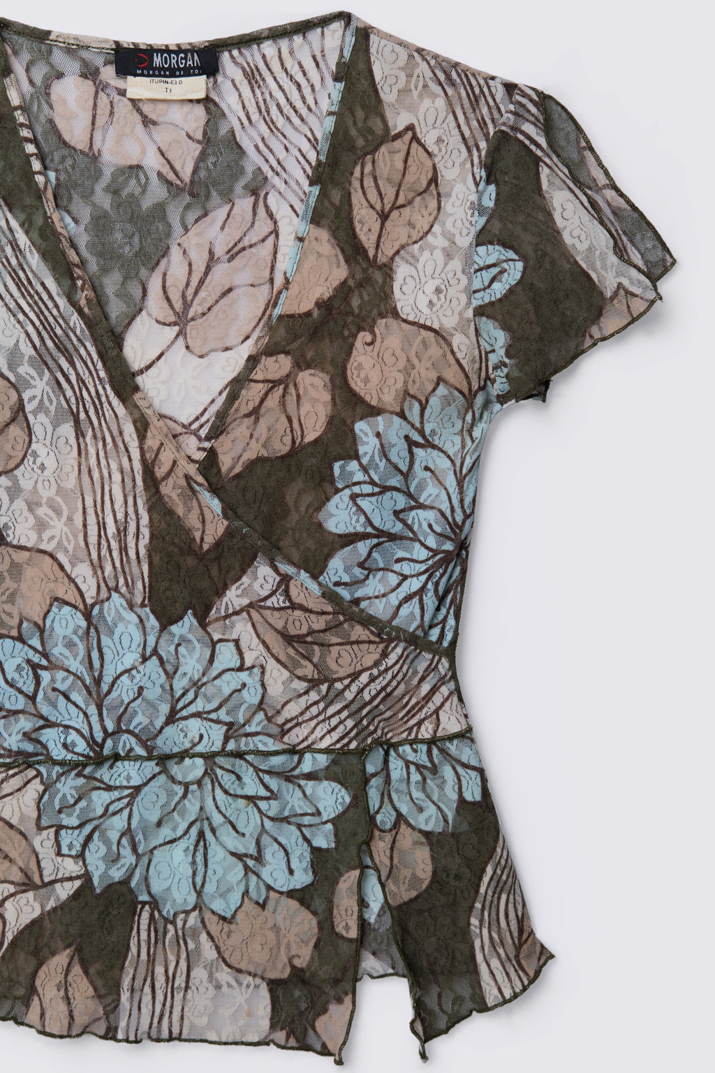 Y2K Euro Morgan De Tois Printed Stretchy Lace Top