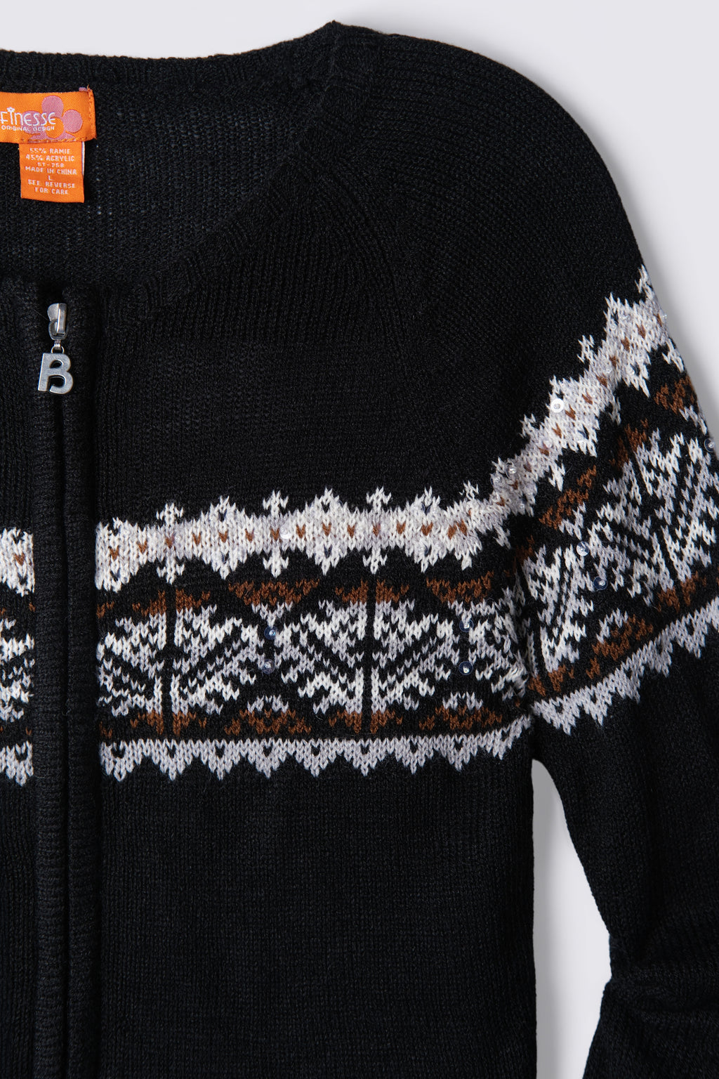 Sequin Fair Isle Zip Cardigan