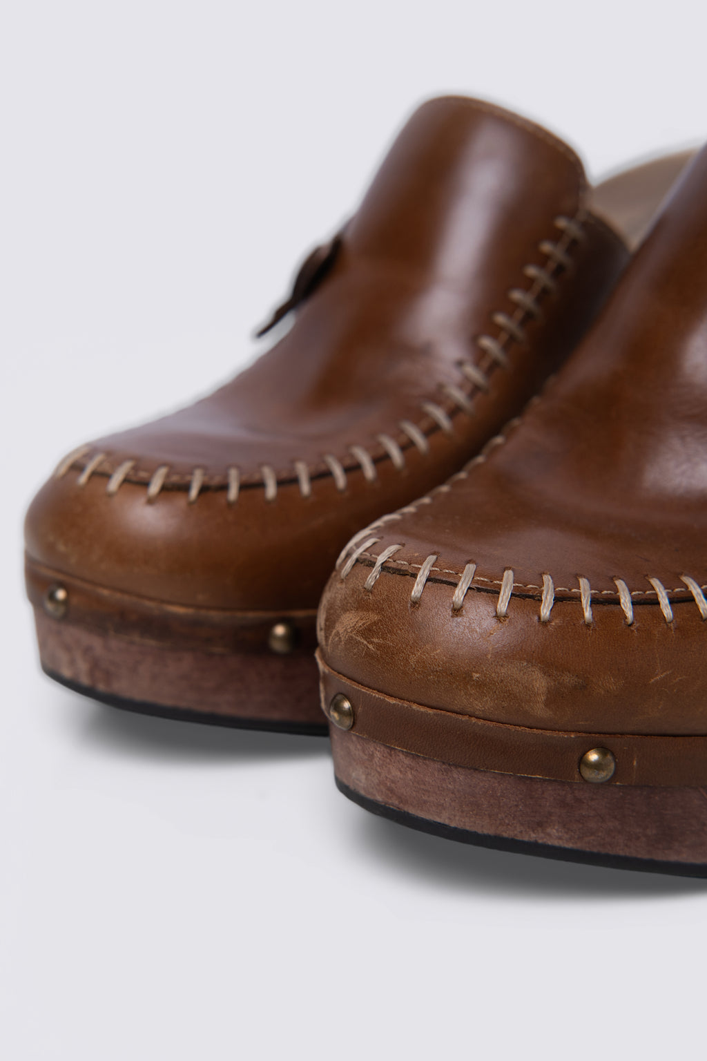 Y2K Xhilaration Leather & Wood Clogs