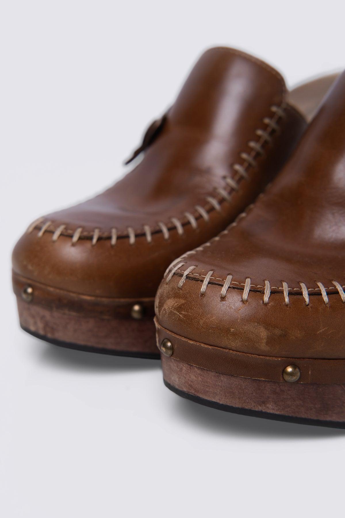 Y2K Xhilaration Leather & Wood Clogs