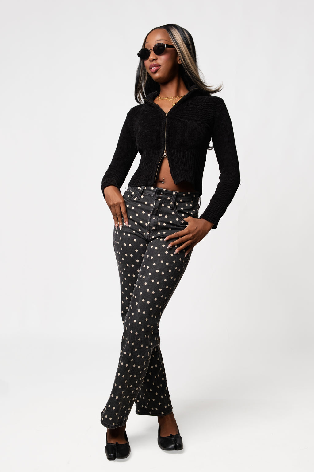 Just Black Vintage Polka Dot Straight Leg Jeans