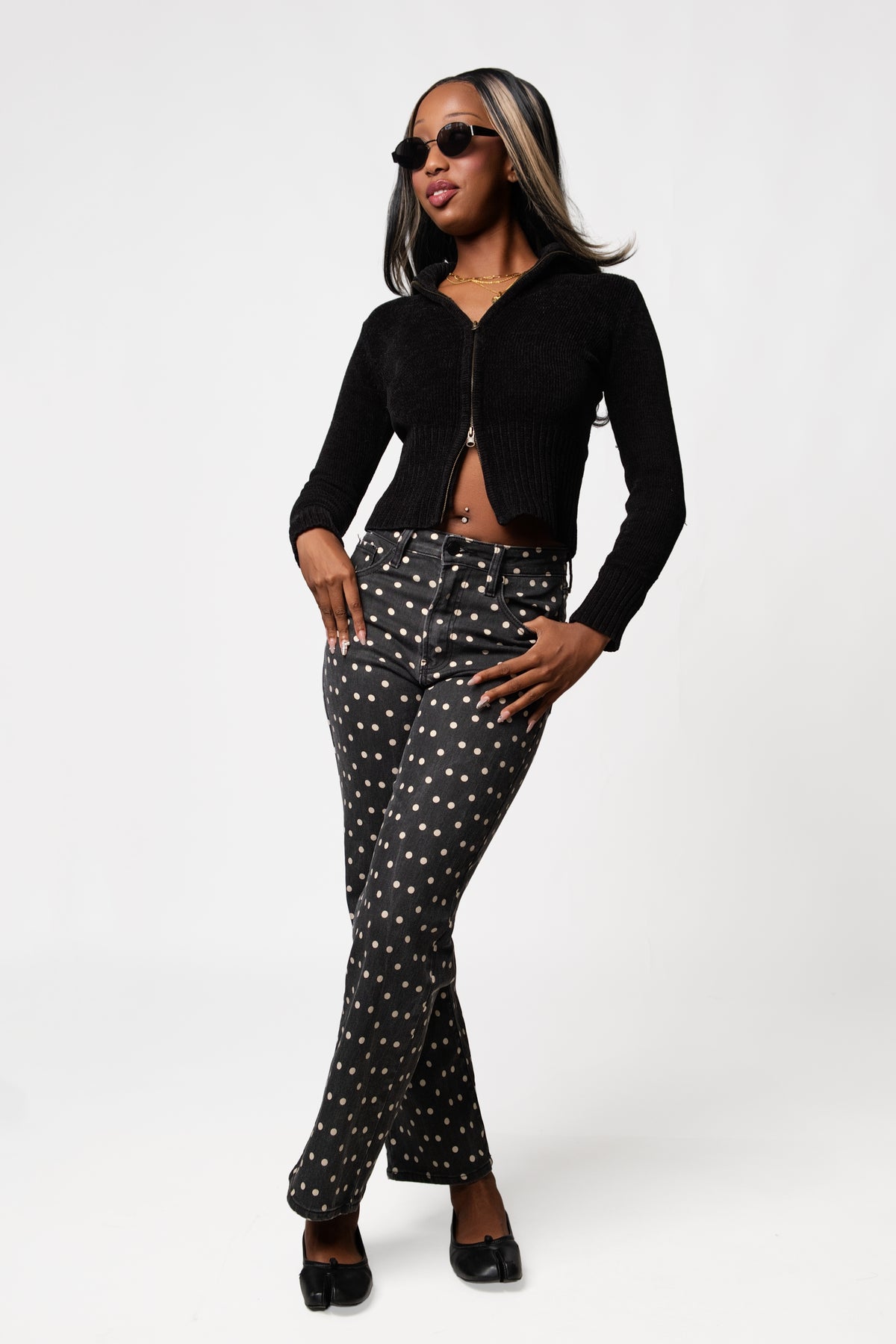 Just Black Vintage Polka Dot Straight Leg Jeans