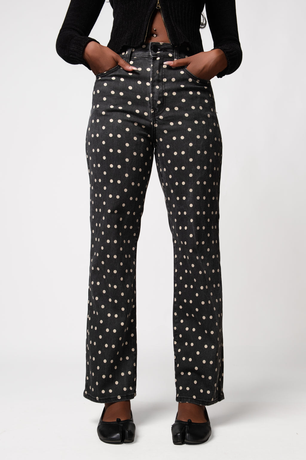 Just Black Vintage Polka Dot Straight Leg Jeans