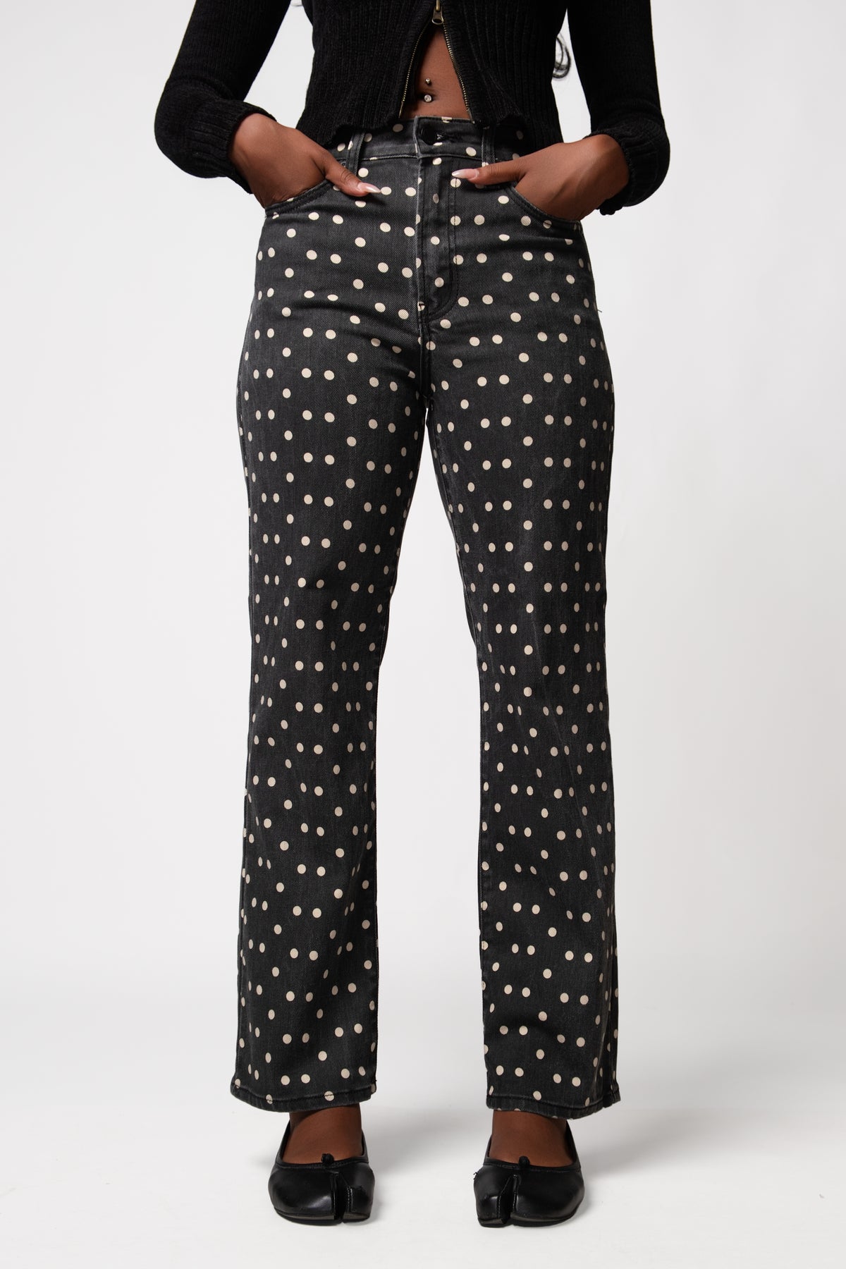 Just Black Vintage Polka Dot Straight Leg Jeans
