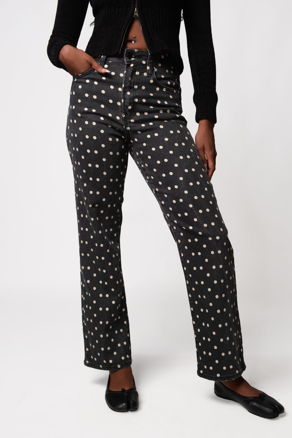Just Black Vintage Polka Dot Straight Leg Jeans