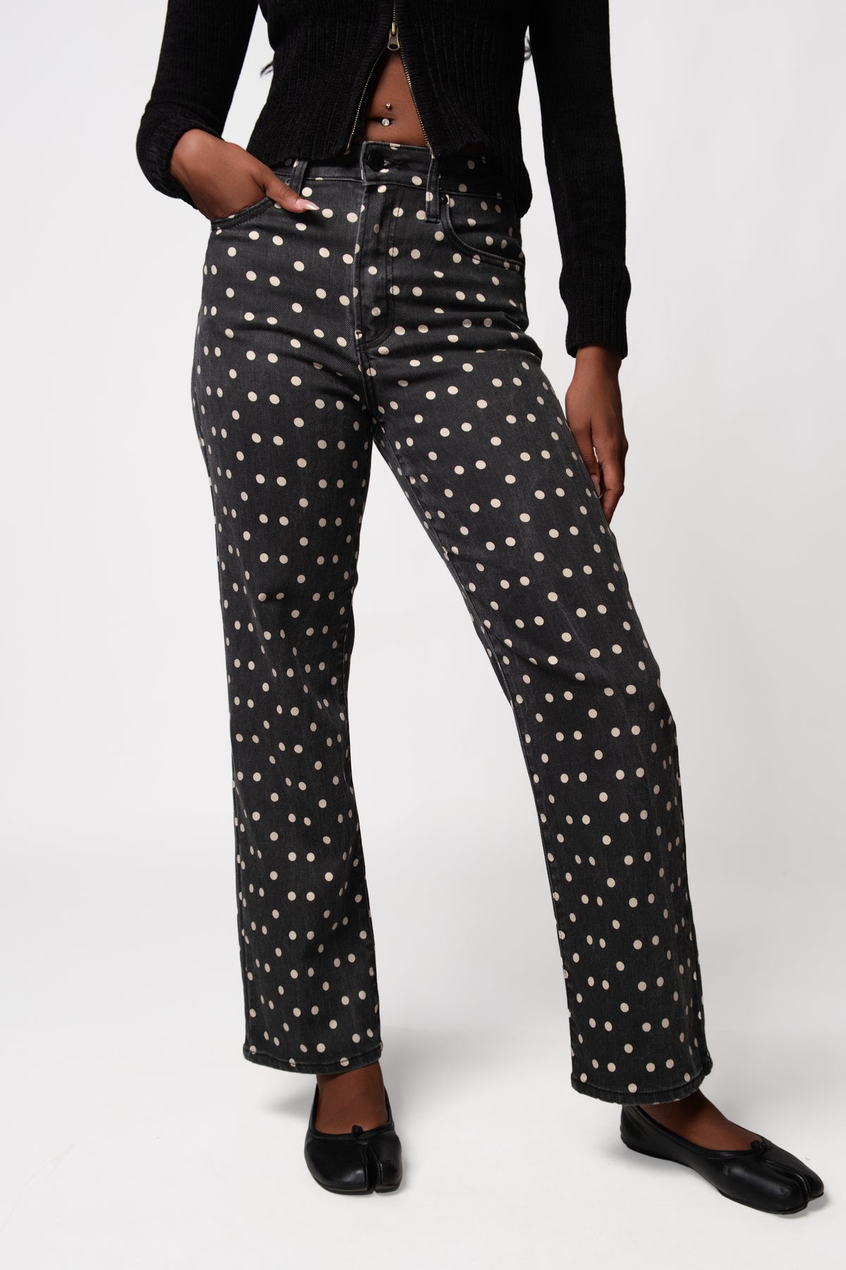 Just Black Vintage Polka Dot Straight Leg Jeans