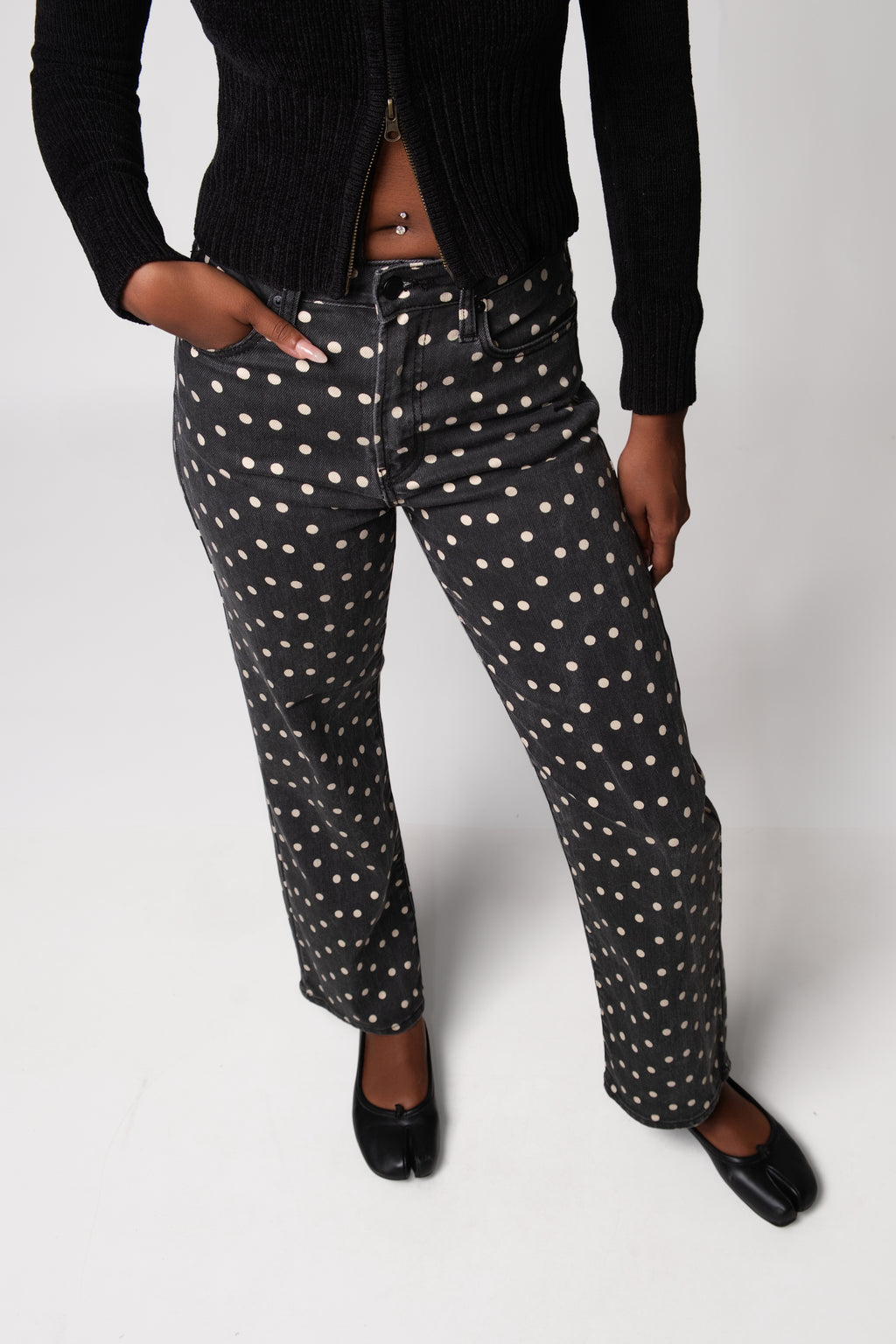 Just Black Vintage Polka Dot Straight Leg Jeans