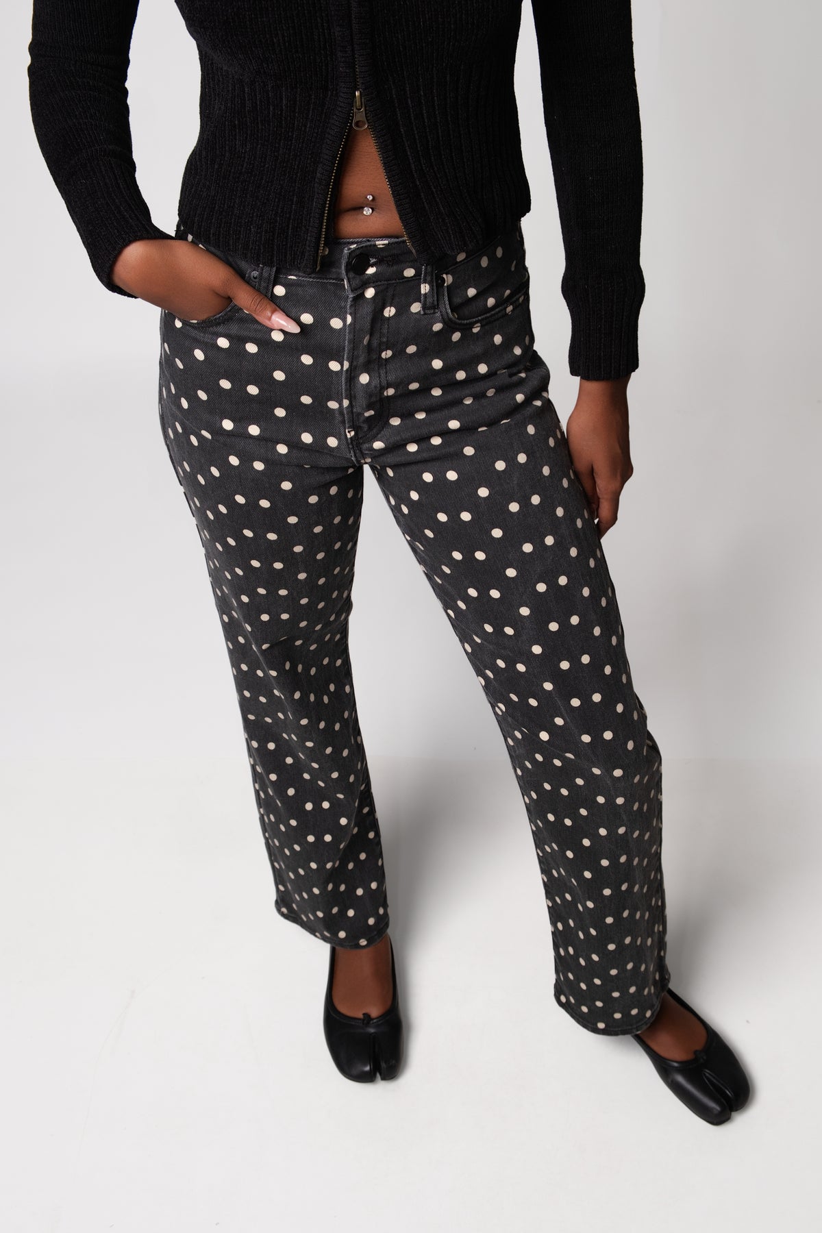 Just Black Vintage Polka Dot Straight Leg Jeans