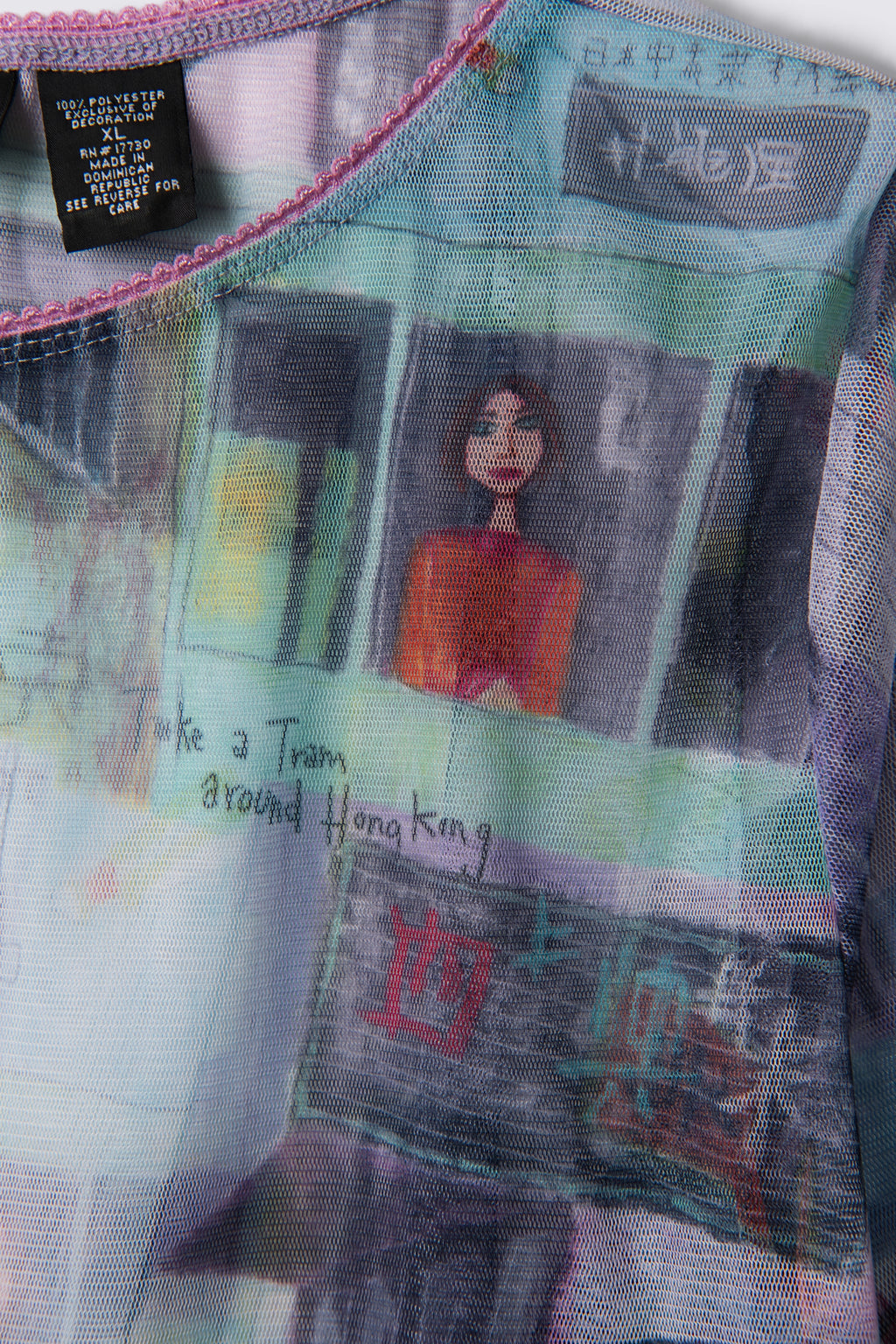 Y2K Xhilaration Tokyo Print Mesh Top