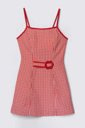 90s Wrapper Belted Gingham Mini Dress