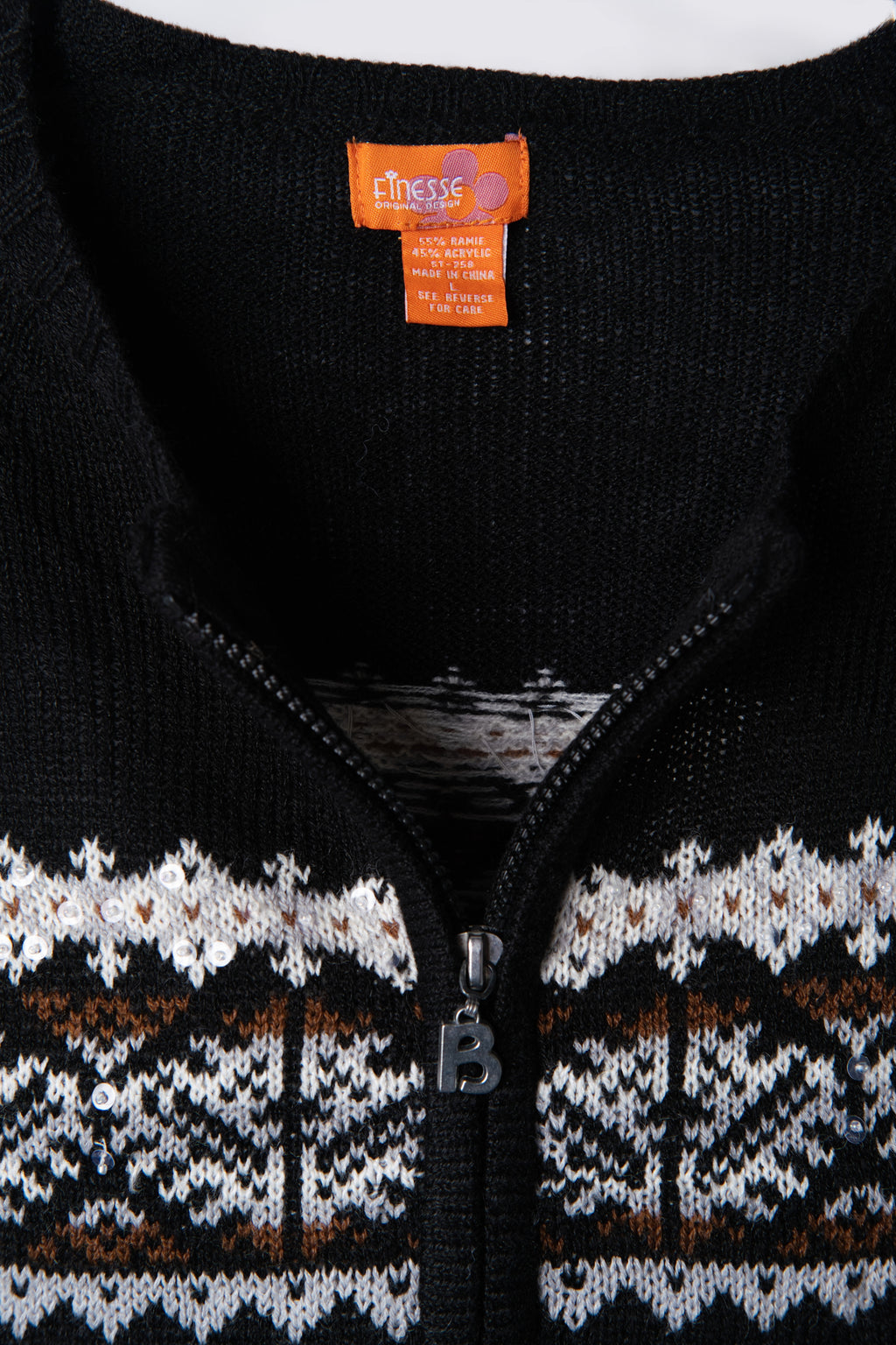 Sequin Fair Isle Zip Cardigan