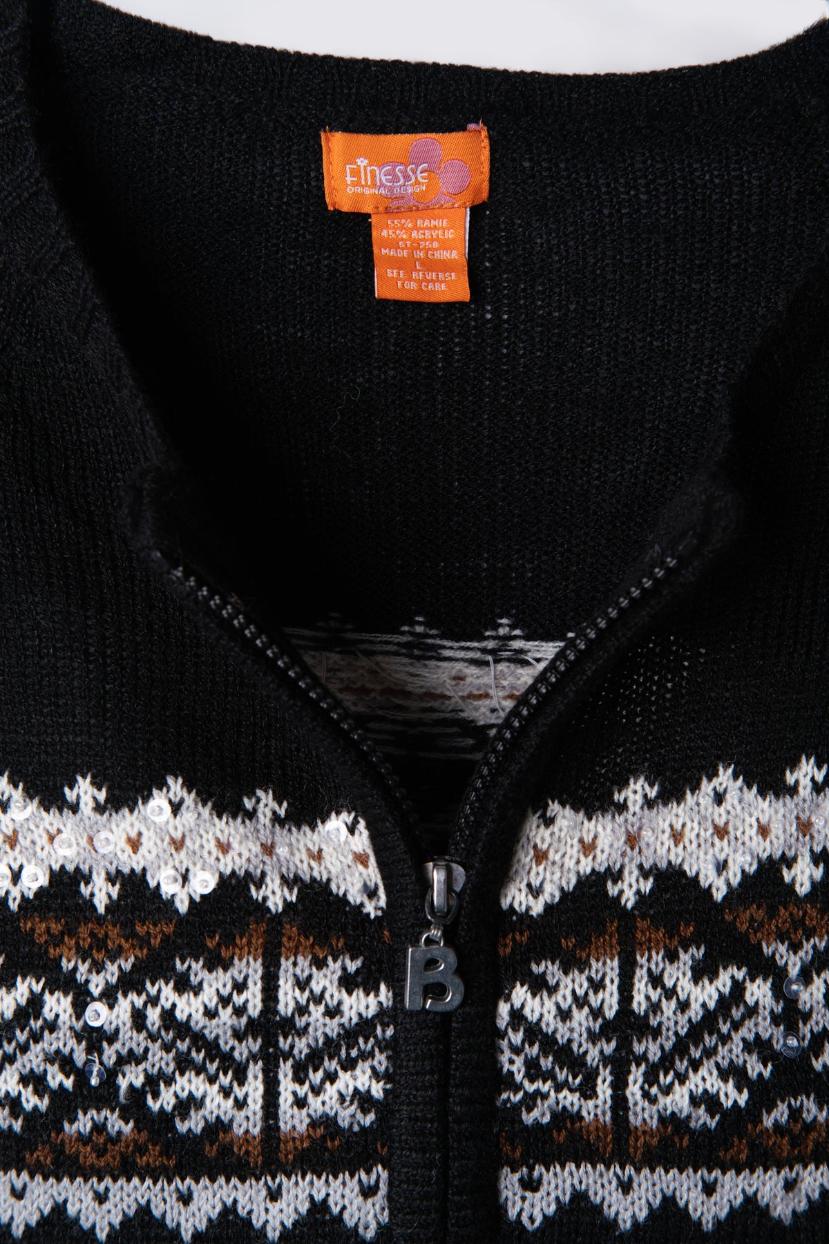 Sequin Fair Isle Zip Cardigan